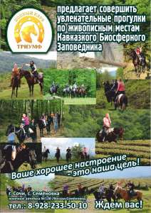 Конные прогулки в Сочи. Прокат лошадей. Конный клуб Триумф Сочи
